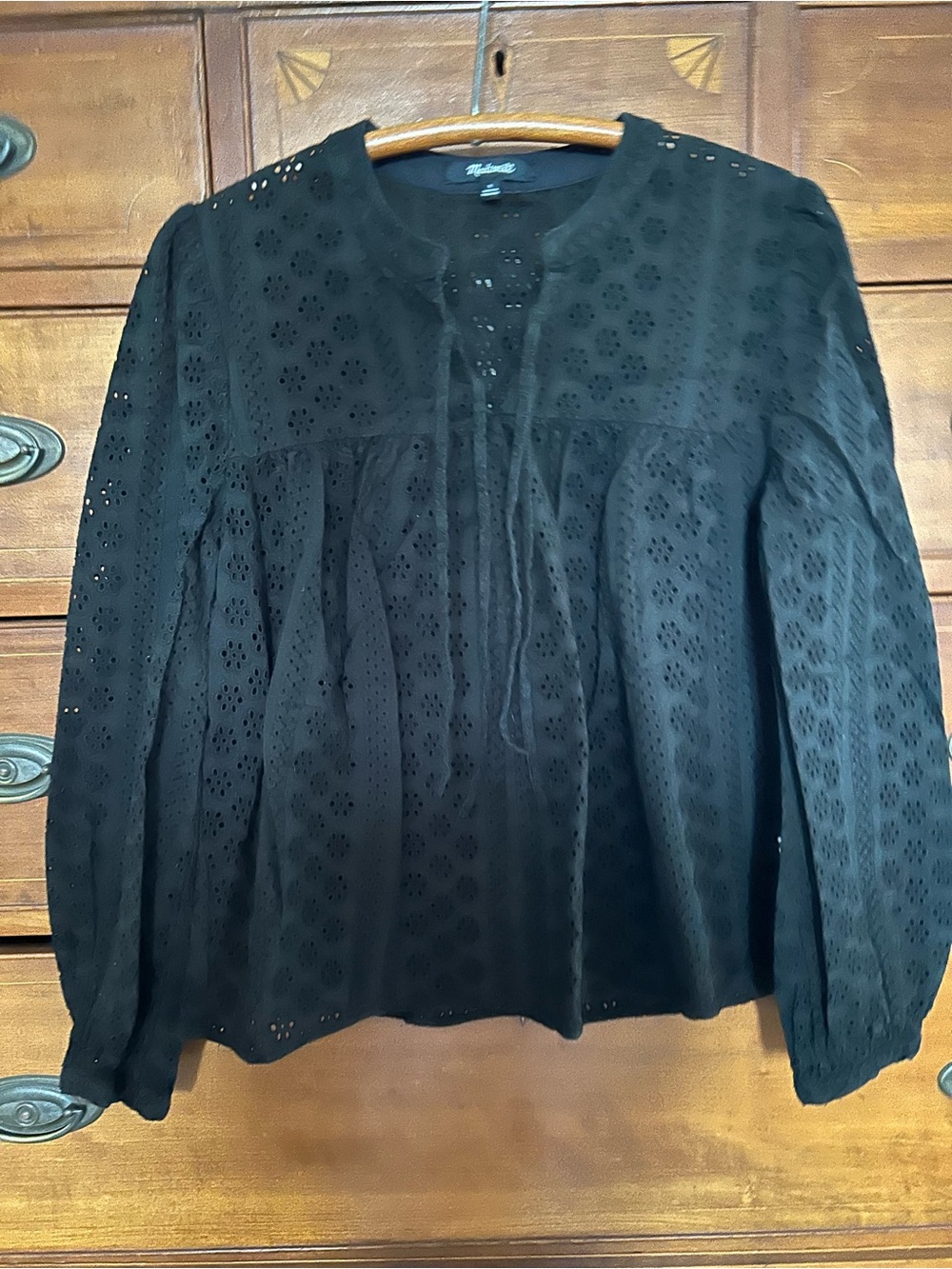 Madewell Black Eyelet Tie-Front Peasant Blouse
